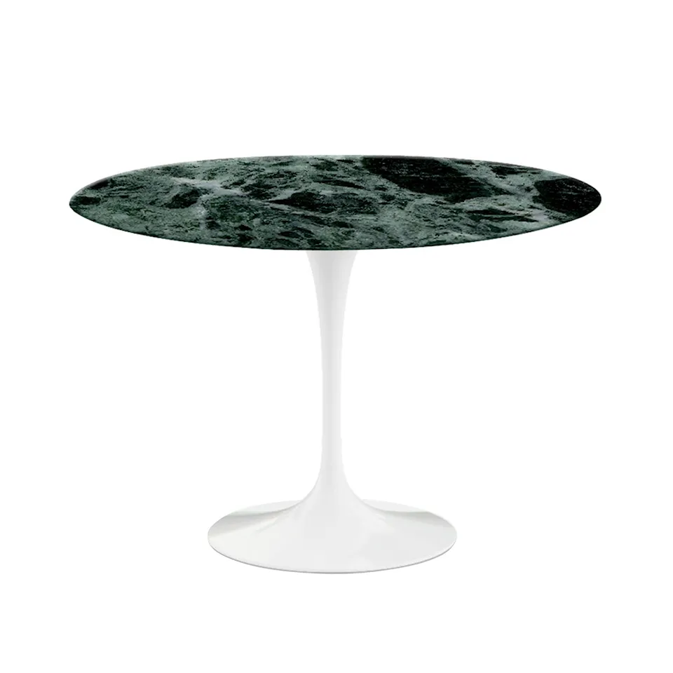 Saarinen Round Table - Matbord, Ø 107 cm, Vitt underrede, skiva i glansig grön Alpi marmor