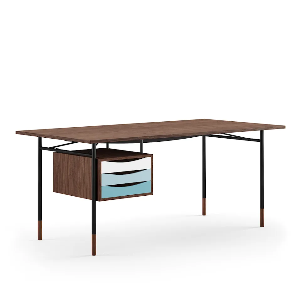 Nyhavn Desk, 190 cm, with Tray Unit, Walnut Dark Oil, Black Steel, Cold