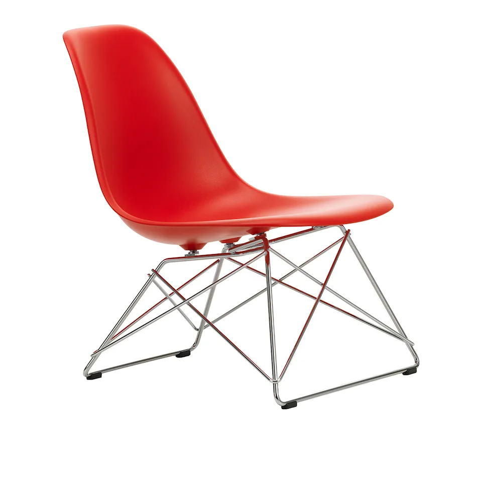 Eames RE Plastic Side Chair LSR 03 Poppy Red, Chromed Base