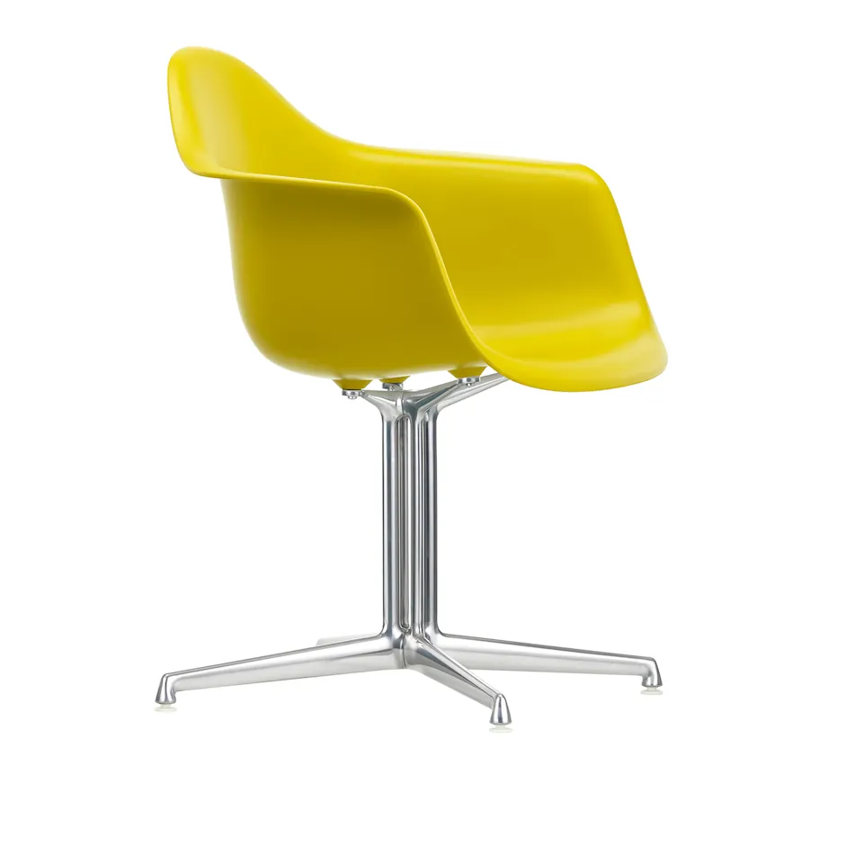 Eames Plastic Armchair DAL 34 Mustard Aluminium Polished