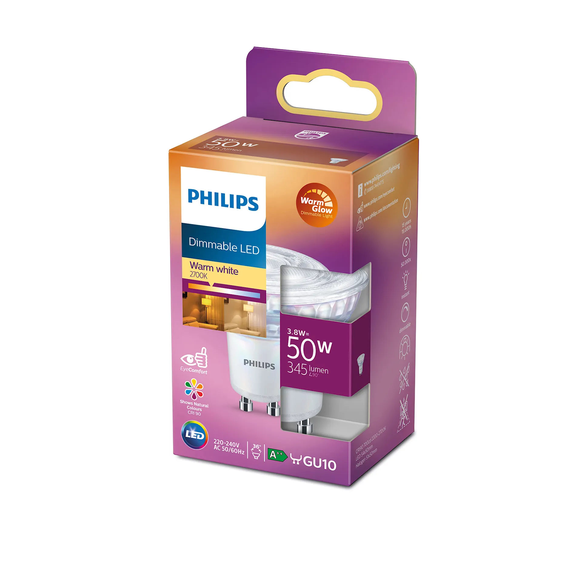 LED Classic 3,8W GU10 C90 WW 36D WGD SRT4 - Philips - NO GA