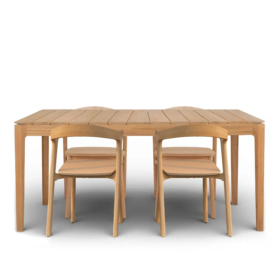 Bok matgrupp med bord 162 x 80 cm & 4 st stolar – Teak