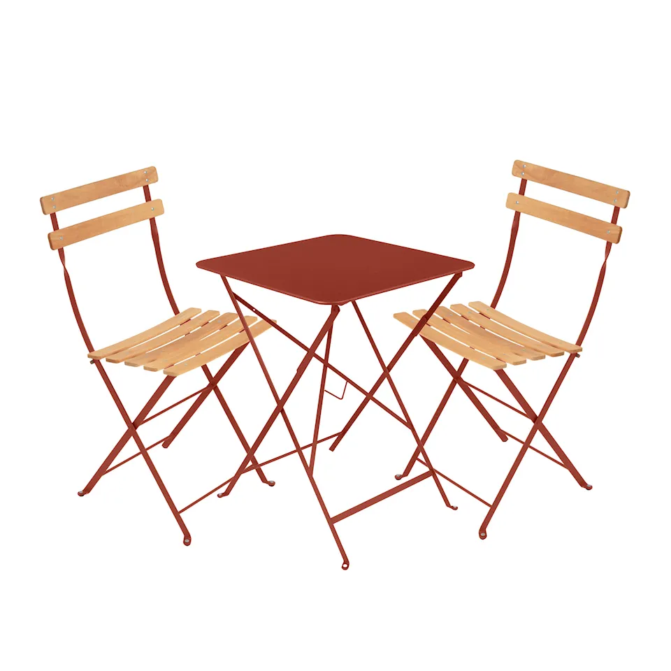 Bistro matgrupp bord 57cm & 2 trä stolar