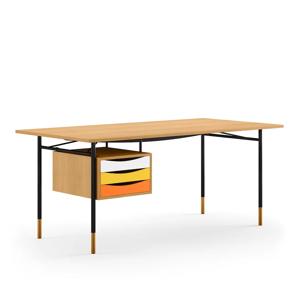 Nyhavn Desk, 190 cm, with Tray Unit, Oak Dark Oil, Black Steel, Warm