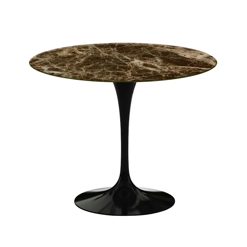 Saarinen Round Table - Matbord, Ø 91 cm, Svart underrede, skiva i matt brun Emperador marmor