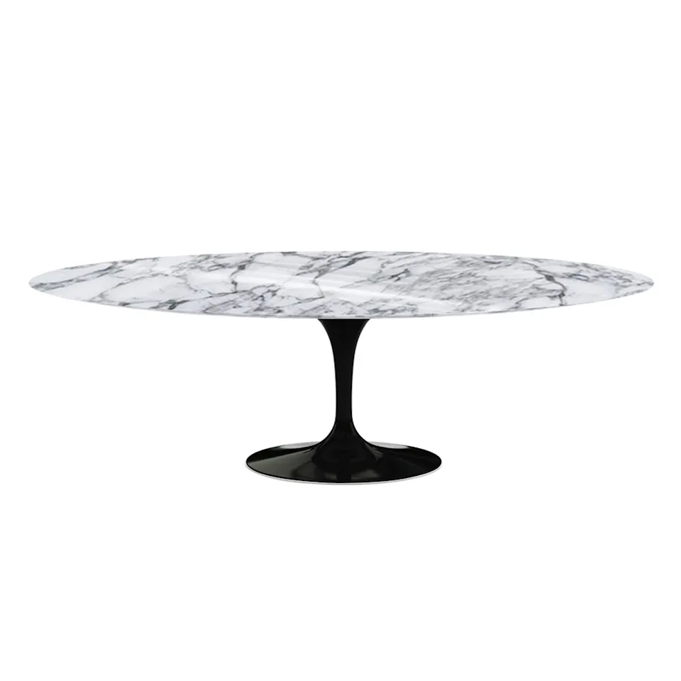 Saarinen Oval Table - Matbord, 244 x 137 cm, Svart underrede, skiva i glansig vit Arabescato marmor