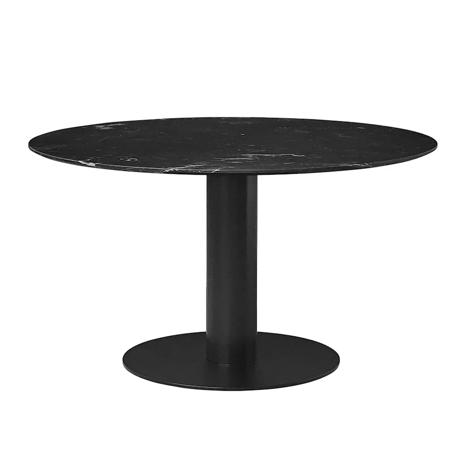 GUBI 2.0 Dining Table, Ø 130 cm, Skiva: Marmor - Nero Marquina, Bas: Svart