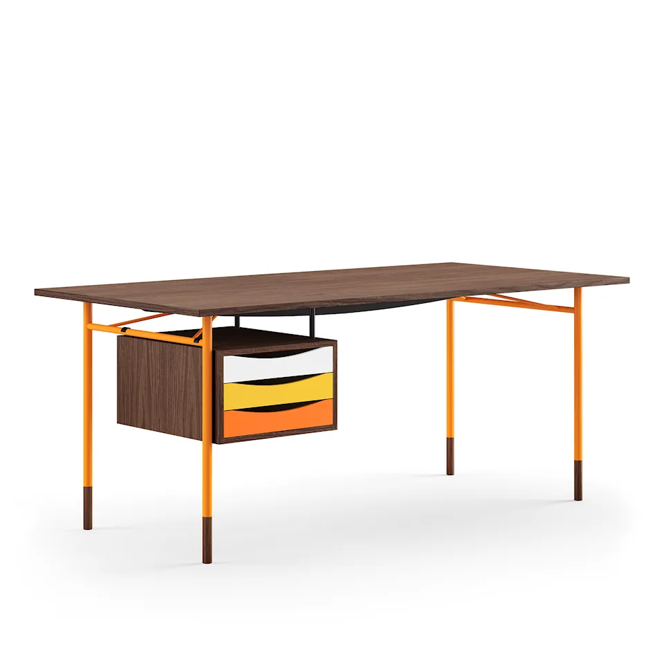 Nyhavn skrivbord 170 cm Warm med lådor Walnut Dark Oil Orange Steel Warm