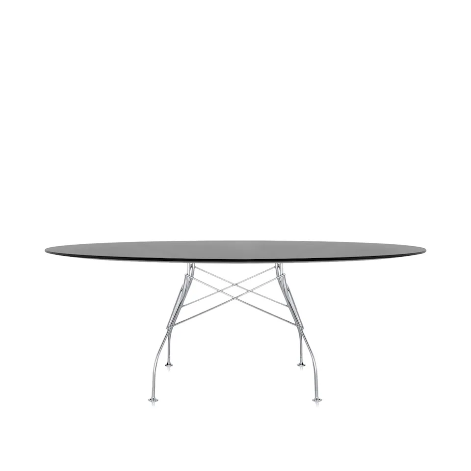 Glossy Oval Table 4562 194x120, Chrome, Black Polyester