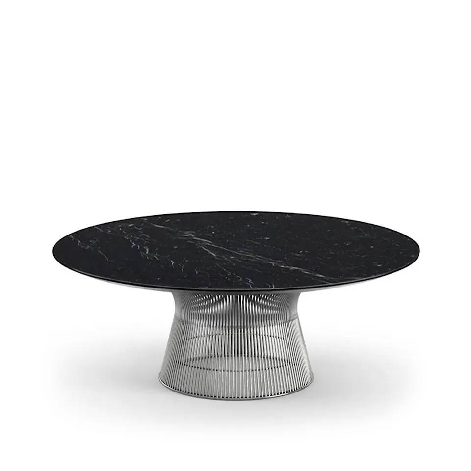 Platner Coffee Table, underrede i Polerad nickel, Ø 91,5 cm, skiva i svart Marquina marmor