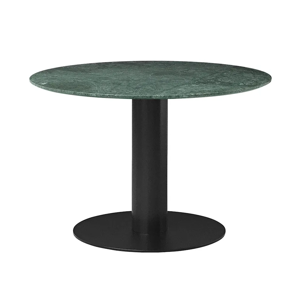 GUBI 2.0 Dining Table, Ø 110 cm, Skiva: Marmor - Verde Guatemala, Bas: Svart