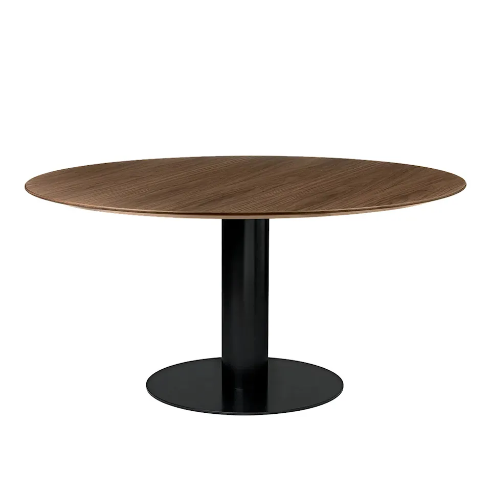 GUBI 2.0 Dining Table, Ø 150 cm, Skiva: Trä - Valnöt, Bas: Svart