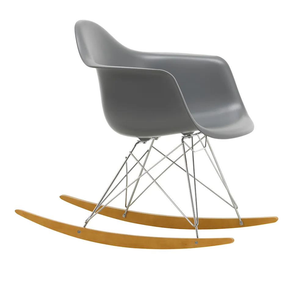 Eames Plastic Armchair RAR - 56 Granite Grey - Chrome Base/Golden Maple