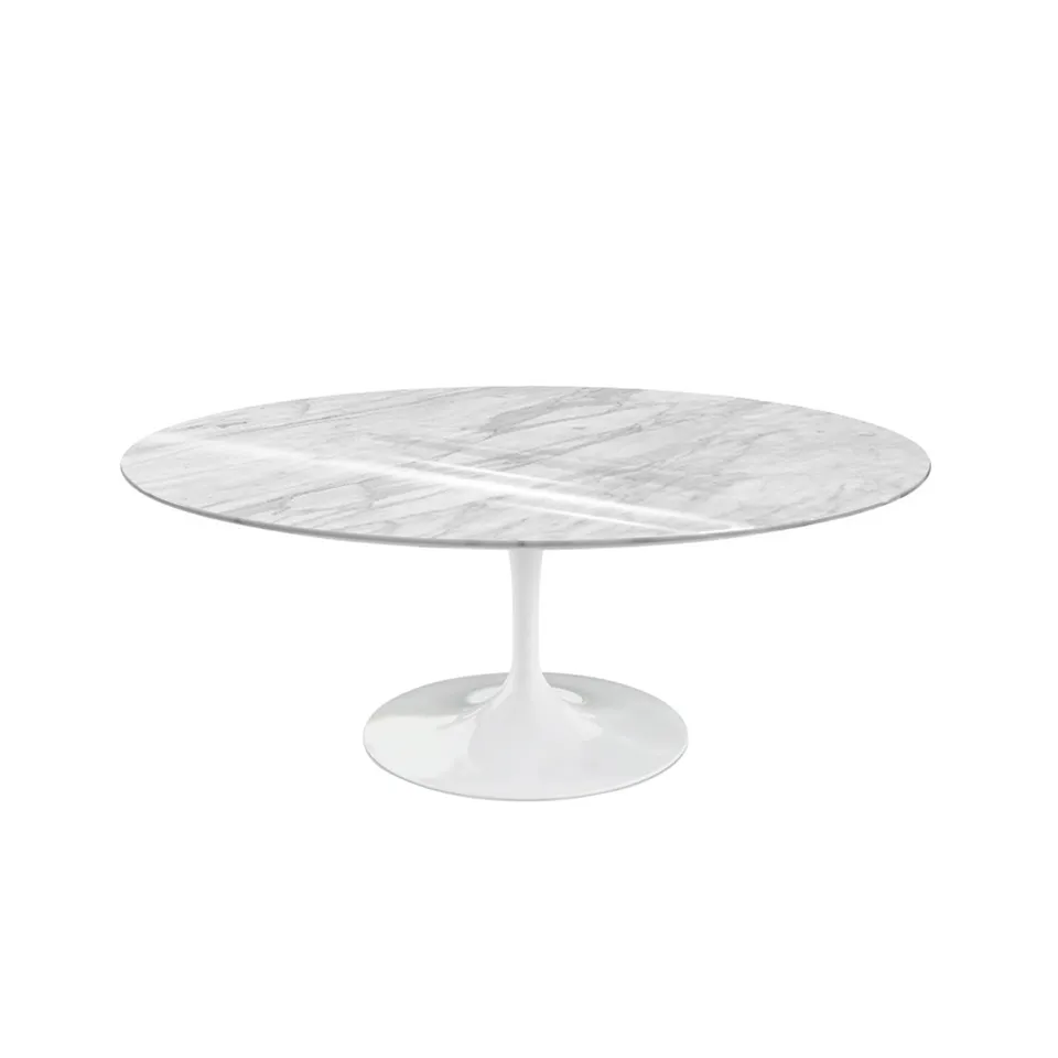 Saarinen Oval Table - Soffbord, Vitt underrede, skiva i matt Statuarietto marmor