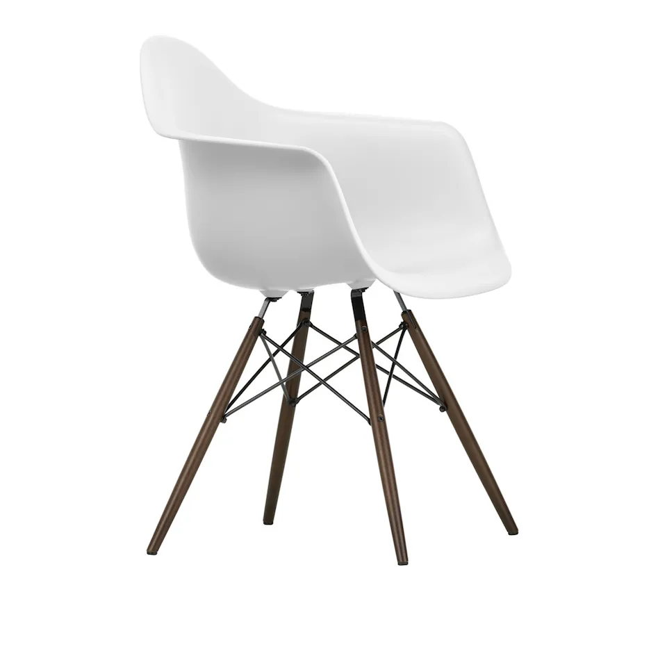 Eames RE Plastic Armchair DAW 85 Cotton White, Dark Maple