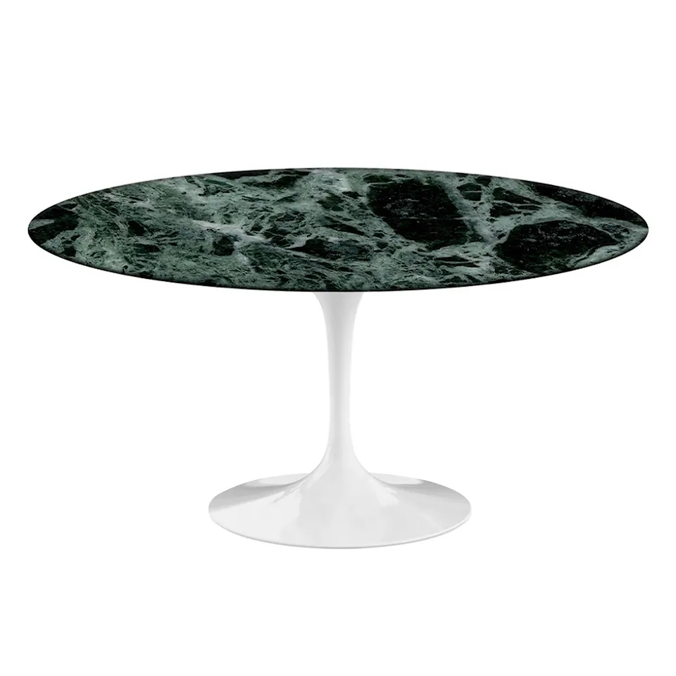 Saarinen Round Table - Matbord, Ø 152 cm, Vitt underrede, skiva i glansig grön Alpi marmor