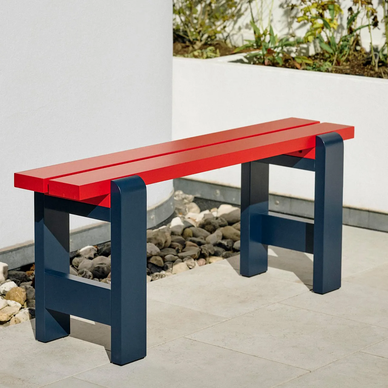 Weekday Bench Duo / Wine Red Benchtop / Steel Blue Frame