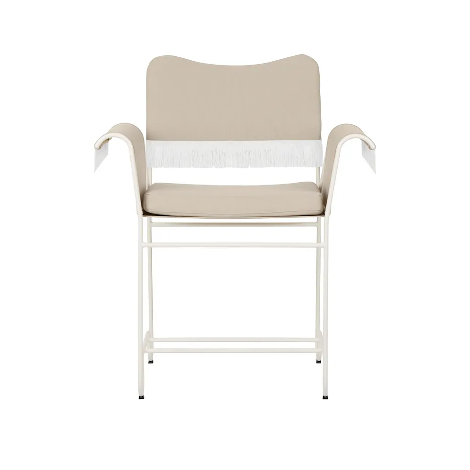 Tropique Dining Chair With Fringes, Classic White Semi Matt Base