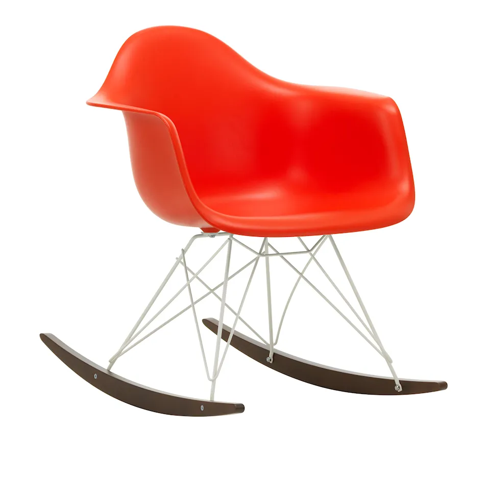 Eames Plastic Armchair RAR - 03 Poppy Red - White Base - Dark Maple