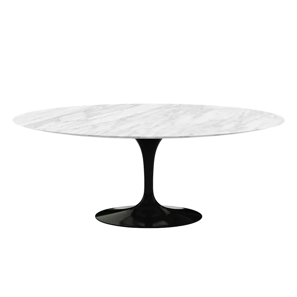 Saarinen Oval Table - Matbord, 198 x 121 cm, Svart underrede, skiva i glansig Statuarietto marmor