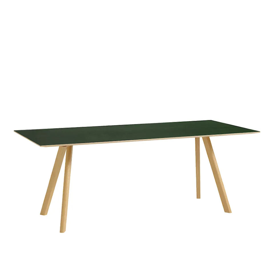 CPH30 2.0 Table Lacquered Oak Frame L200 X W90 X H74 Green Linoleum Tabletop Lacquered Edge