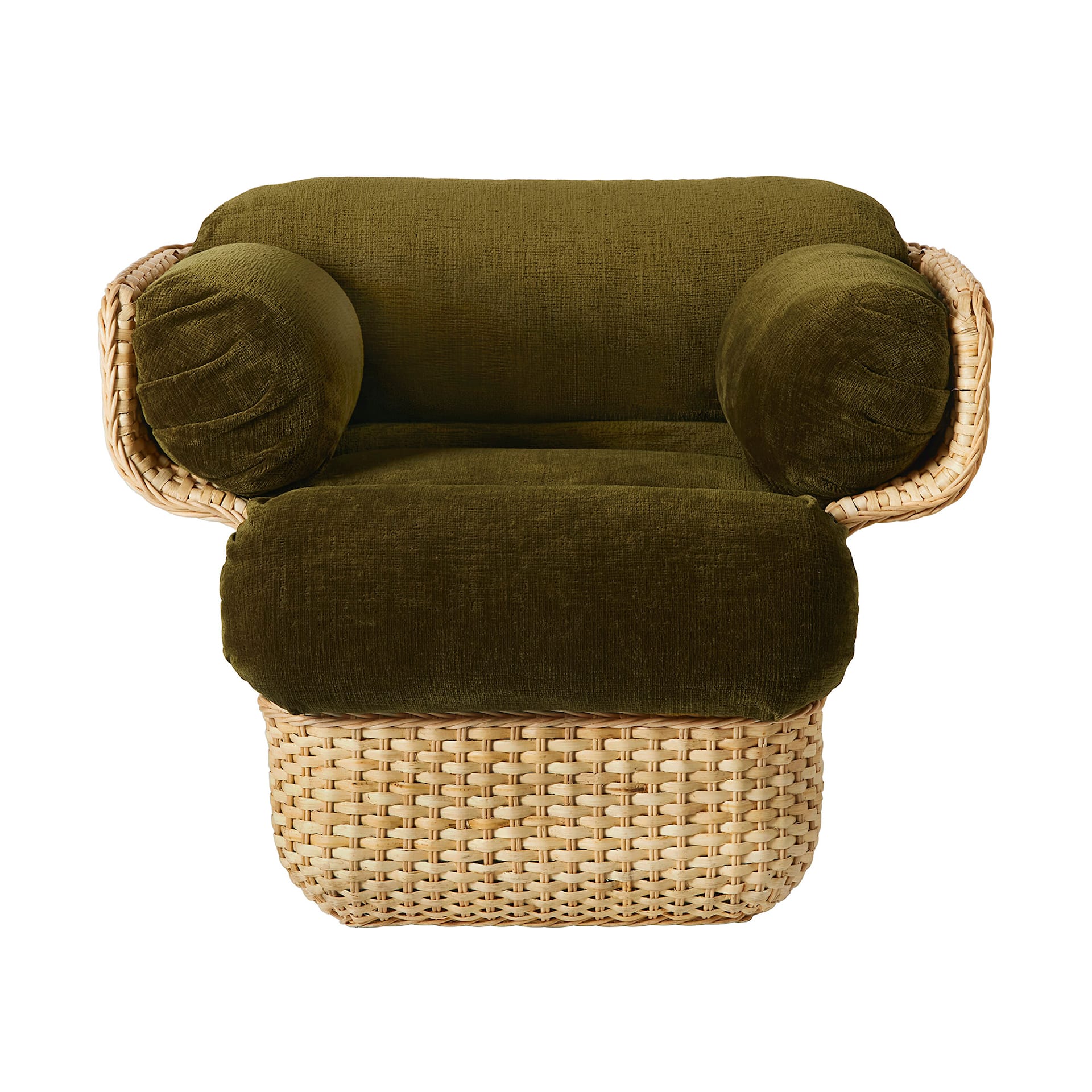 Basket Lounge Chair - Fully Upholstered Rattan Belsuede Special FR 133, Dedar - Gubi - Joe Colombo - NO GA