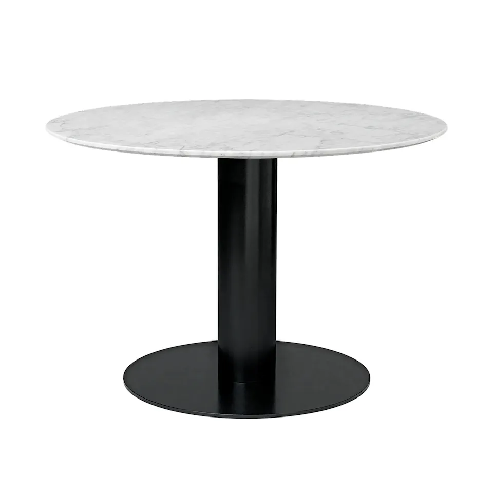 GUBI 2.0 Dining Table, Ø 110 cm, Skiva: Marmor - Bianco Carrara, Bas: Svart