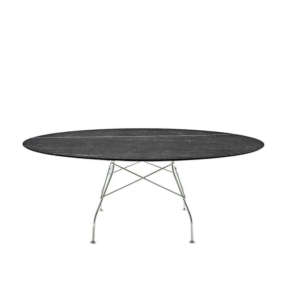 Glossy Oval Table 4572 192x118, Chrome, Black Marble Finish