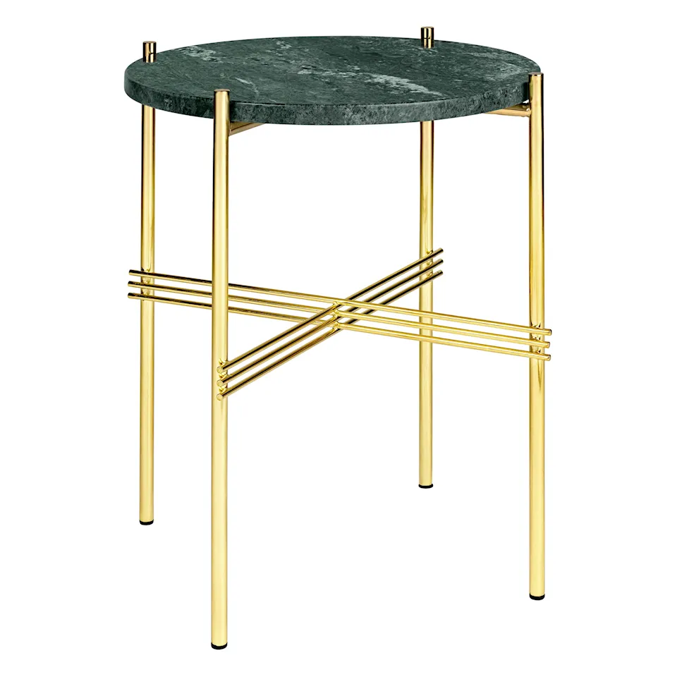 TS Soffbord Ø 40 H. 51, Top: Verde Guatemala Marble, Base: Brass