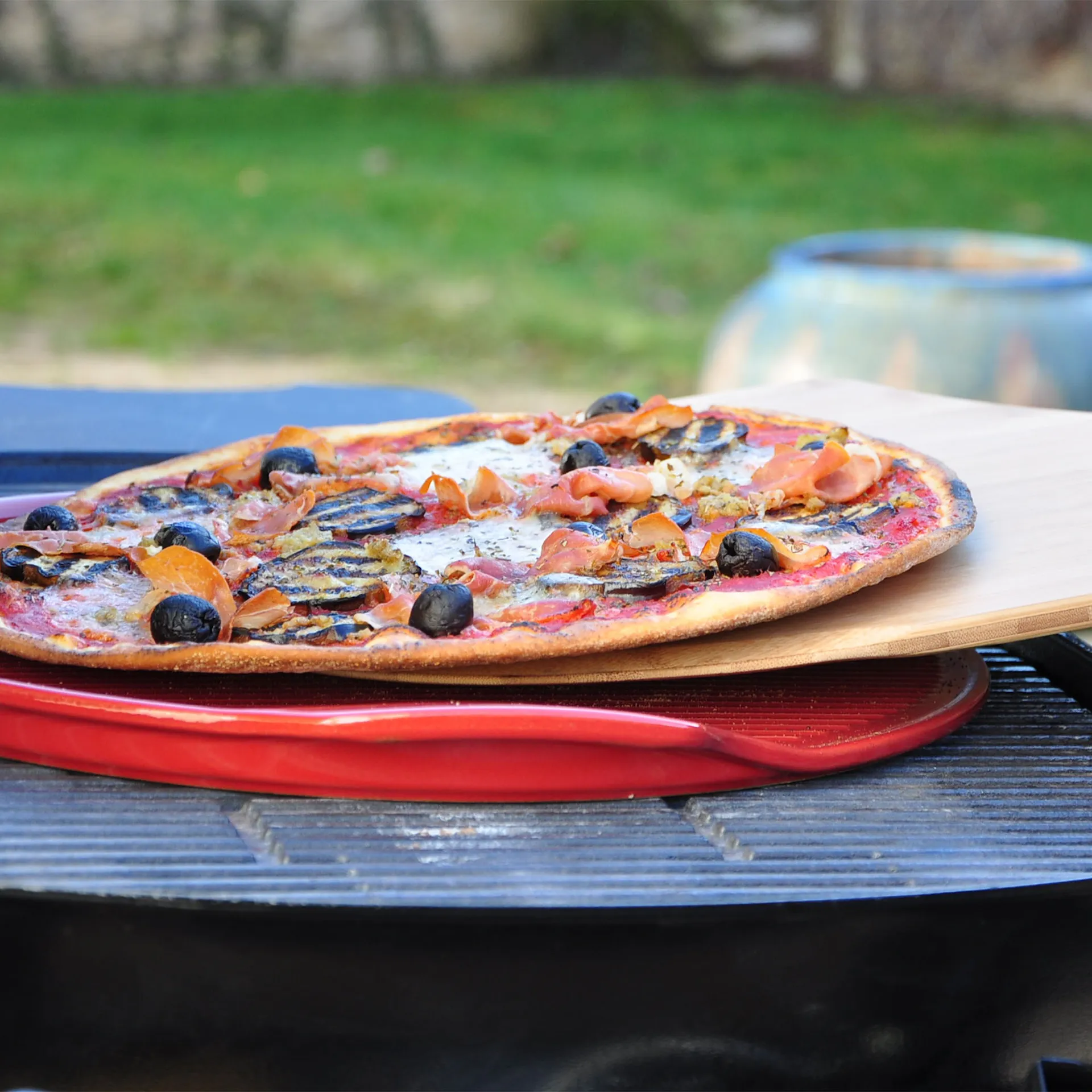 Pizzasten Räfflad Ø 40 cm Röd - Emile Henry - NO GA