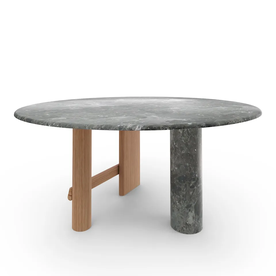 Sengu bord, Ø160cm, Oak legs, Camico grey marble top and column