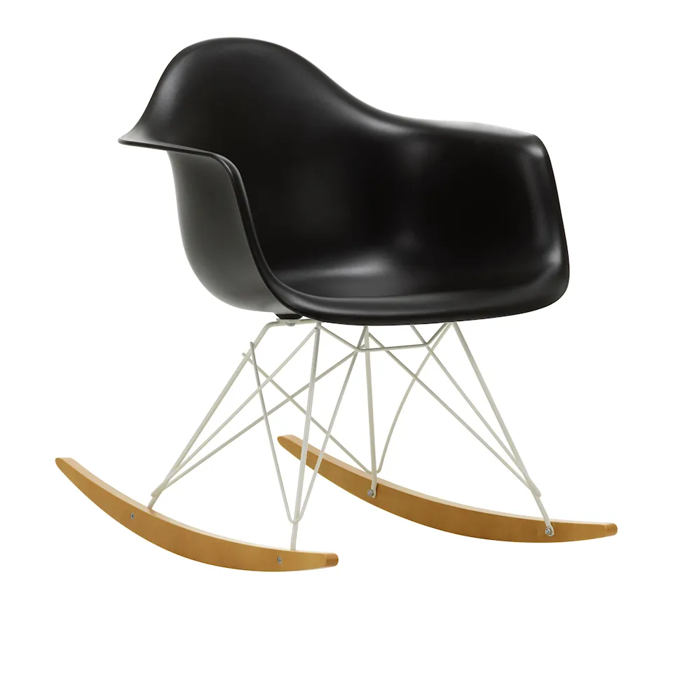Eames Plastic Armchair RAR - 12 Deep Black - White Base - Golden Maple