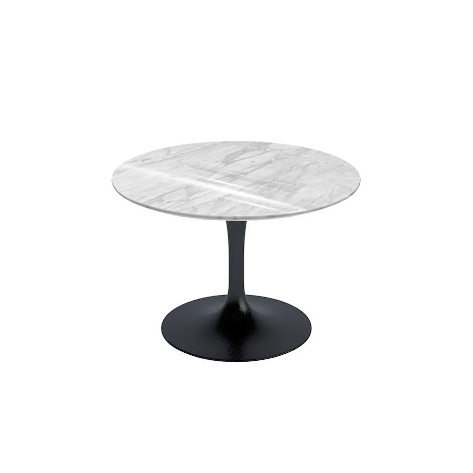 Saarinen Round Table - Soffbord, Svart underrede, skiva i matt Statuarietto marmor, H: 36, Ø 51