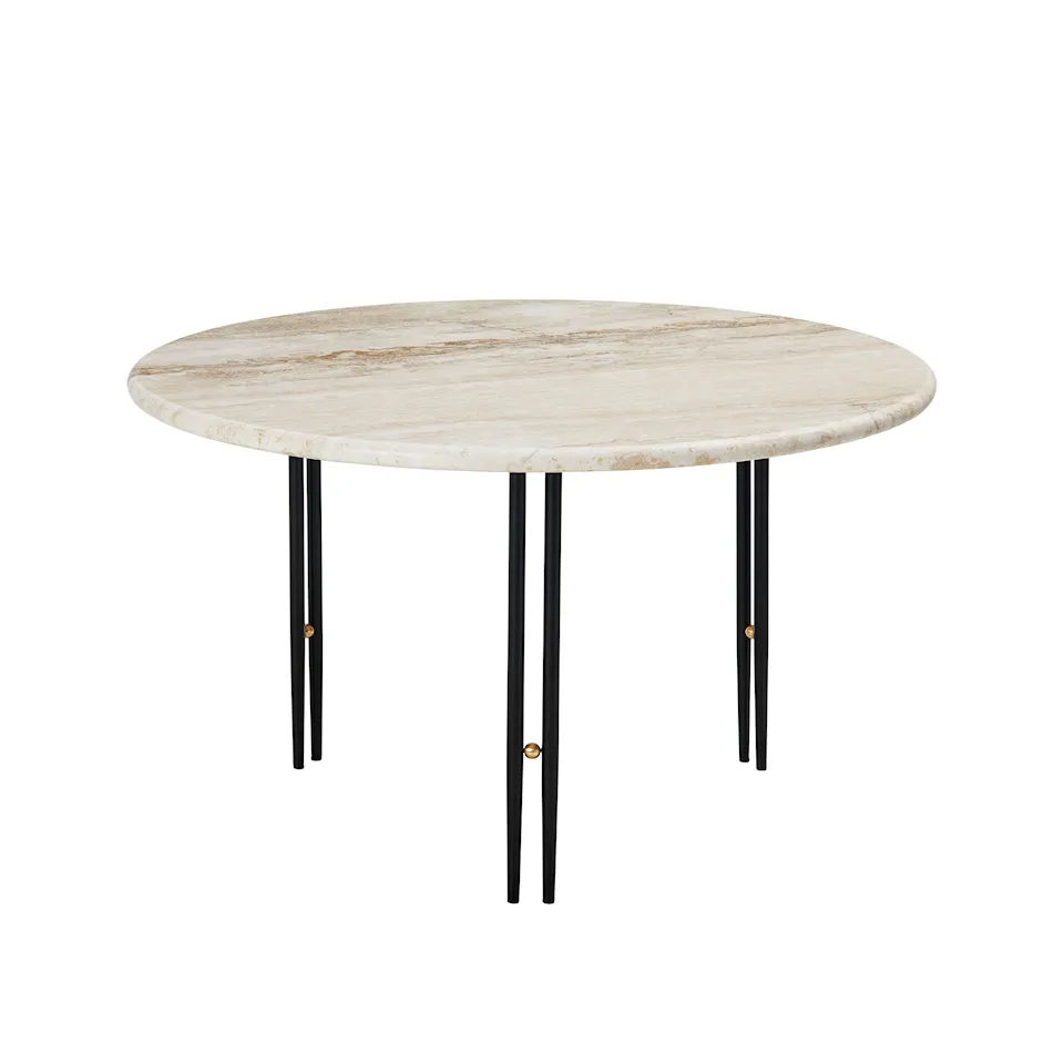 IOI Coffee Table - Round, Ø70 Top Rippled Beige, Base Black Semi Matt Base / Brass Sphere