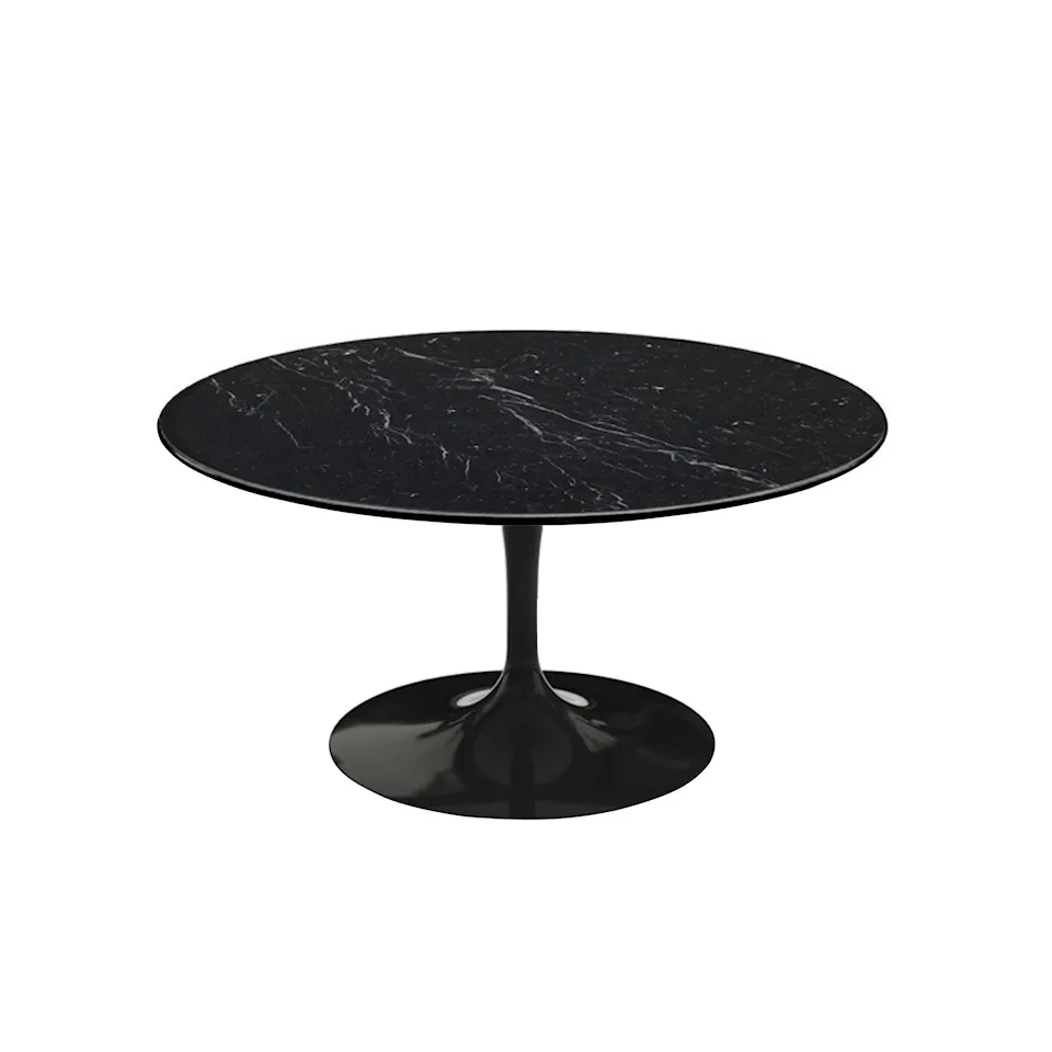 Saarinen Round Table - Soffbord, Svart underrede, skiva i glansig svart Marquina marmor, H: 38, Ø 91