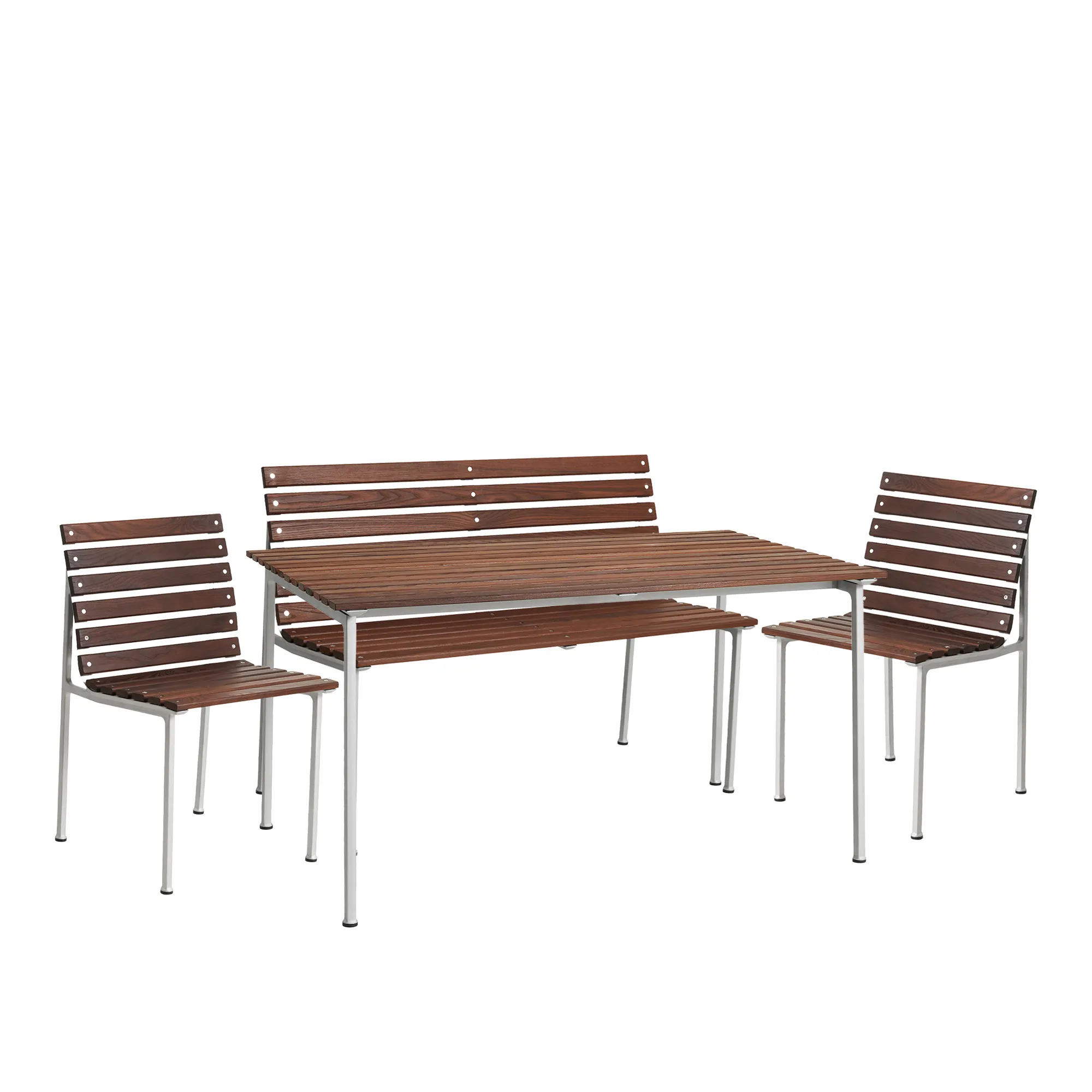 Traverse utegrupp matbord 140 cm, 2 utomhusstolar & trädgårdsbänk - 1