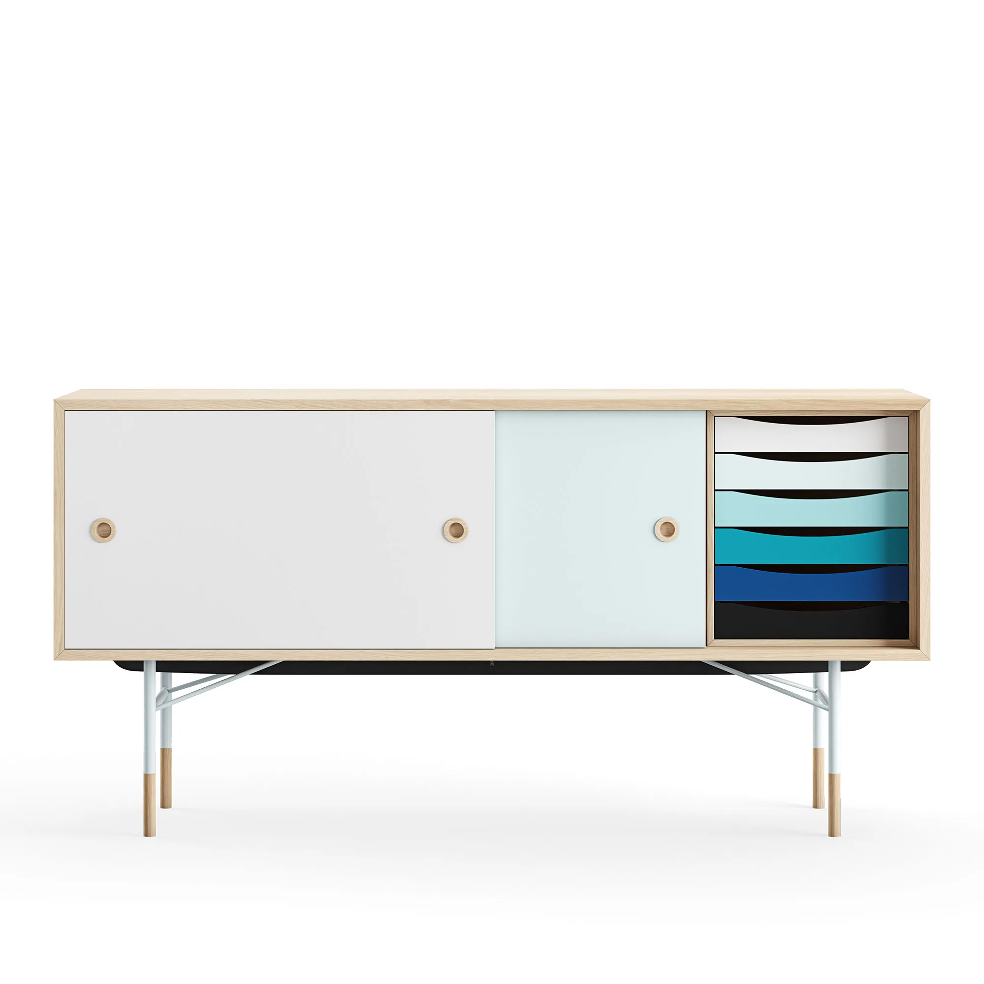 Sideboard Cold med lådor Oak White/Light Blue - 1