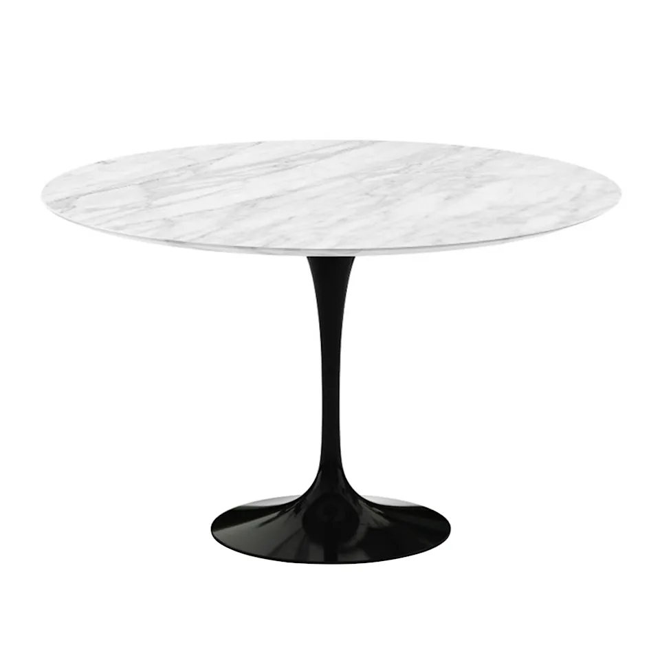 Saarinen Round Table - Matbord, Ø 120 cm, Svart underrede, skiva i matt Statuarietto marmor