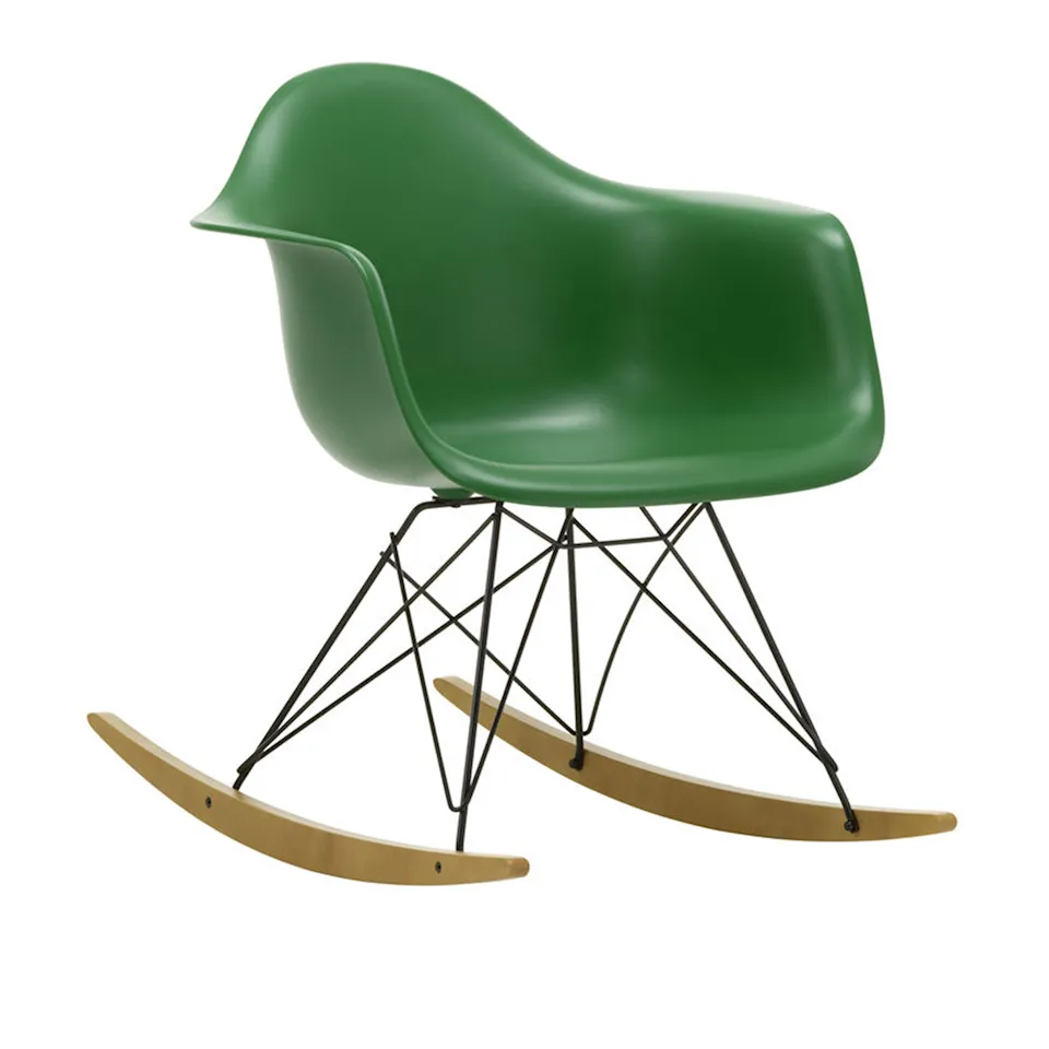 Eames RE Plastic Armchair RAR 17 Emerald, Basic Dark Base, Golden Maple