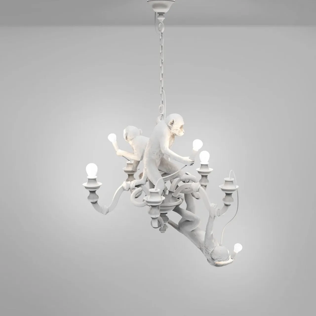 Monkey Chandelier Lamp, White