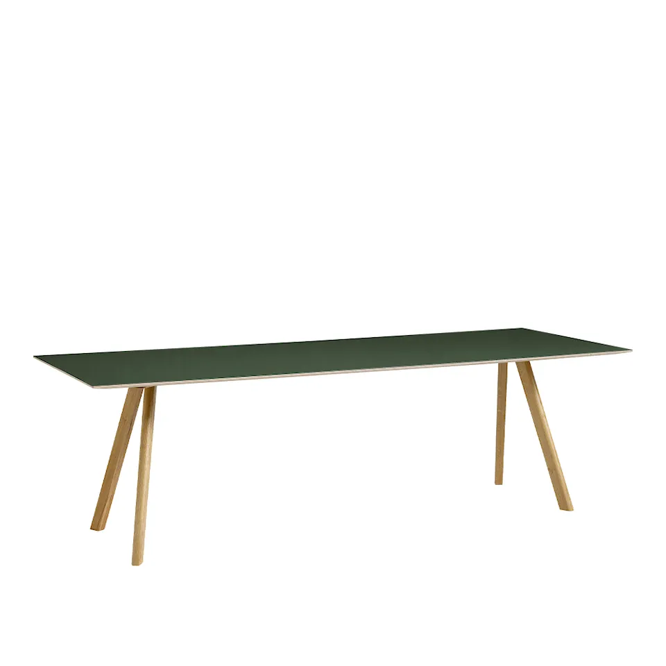 CPH30 2.0 Table Lacquered Oak Frame L250 X W90 X H74  Green Linoleum Tabletop Lacquered Edge