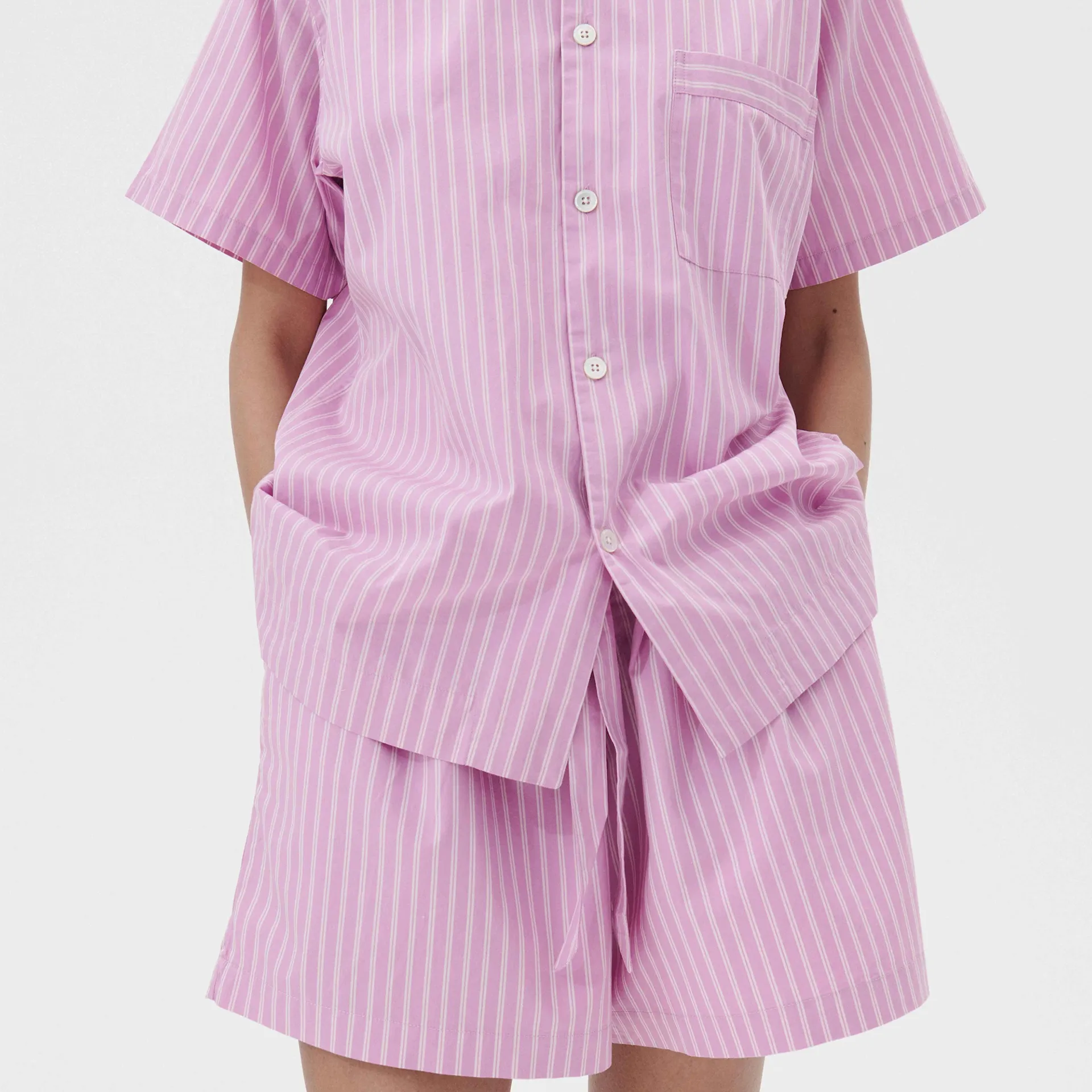 Poplin Pyjamas Shorts Purple Pink Stripes - TEKLA - NO GA