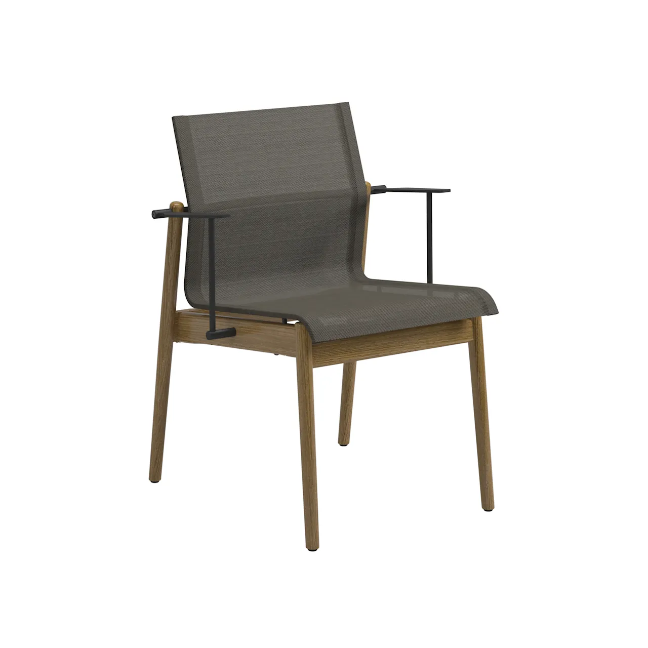 Sway Teak Stacking Chair with Arms, Frame Meteor, Granite Sling