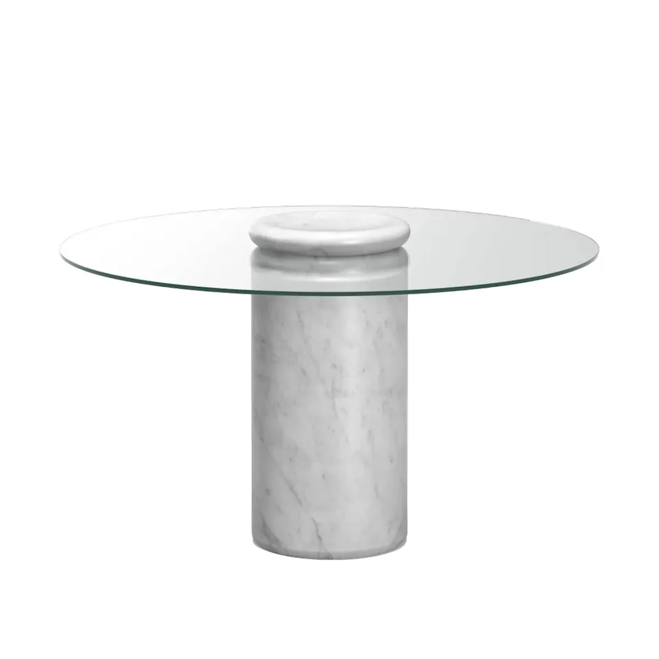 Castore dining table Ø130, Bianco Carrara / clear glass