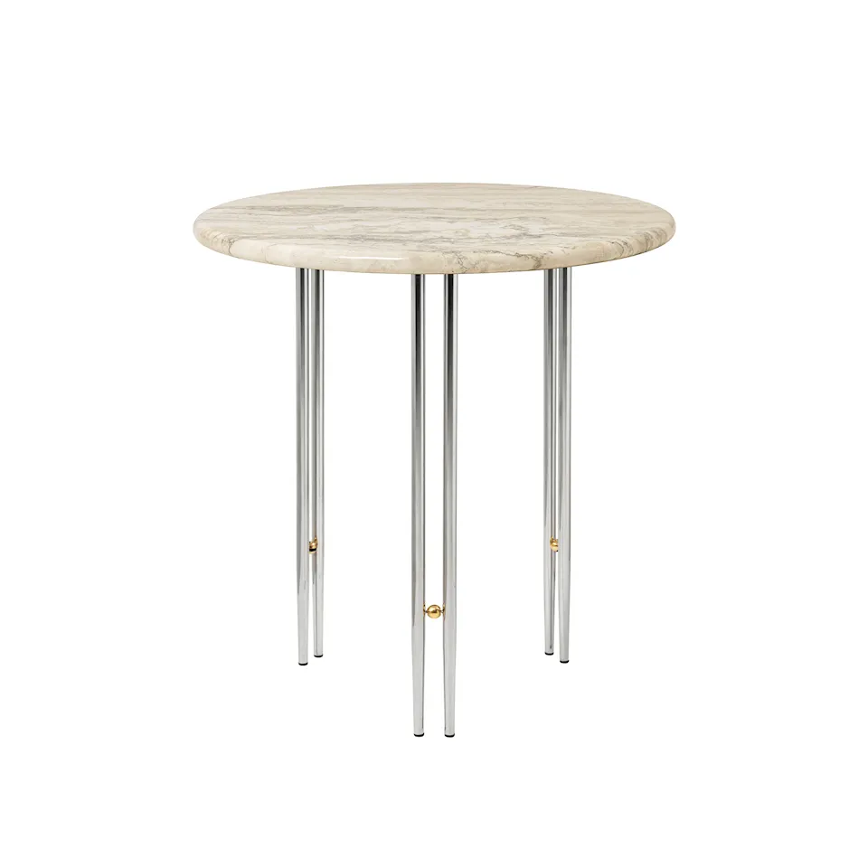 IOI Side Table - Round, Ø50 Top Rippled Beige, Base Chrome Base / Brass Sphere