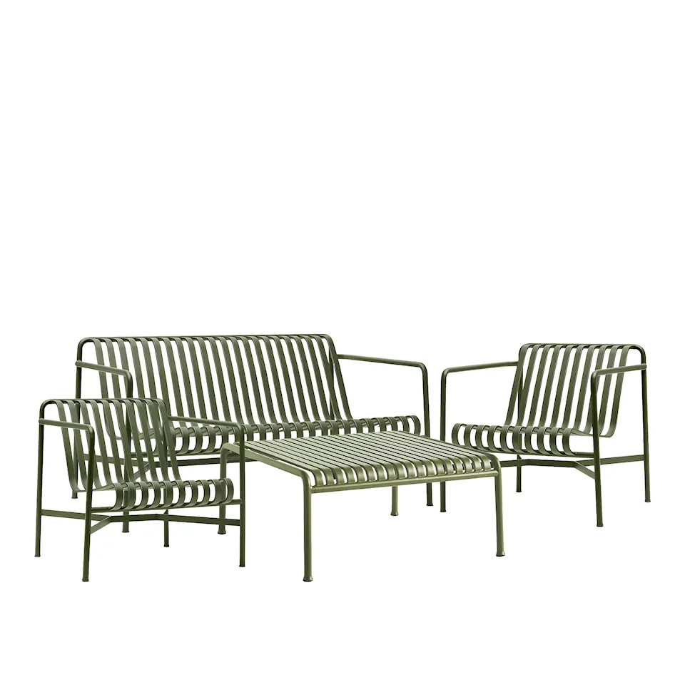 Palissade loungesoffa, 2 st loungestolar & trädgårdsbord