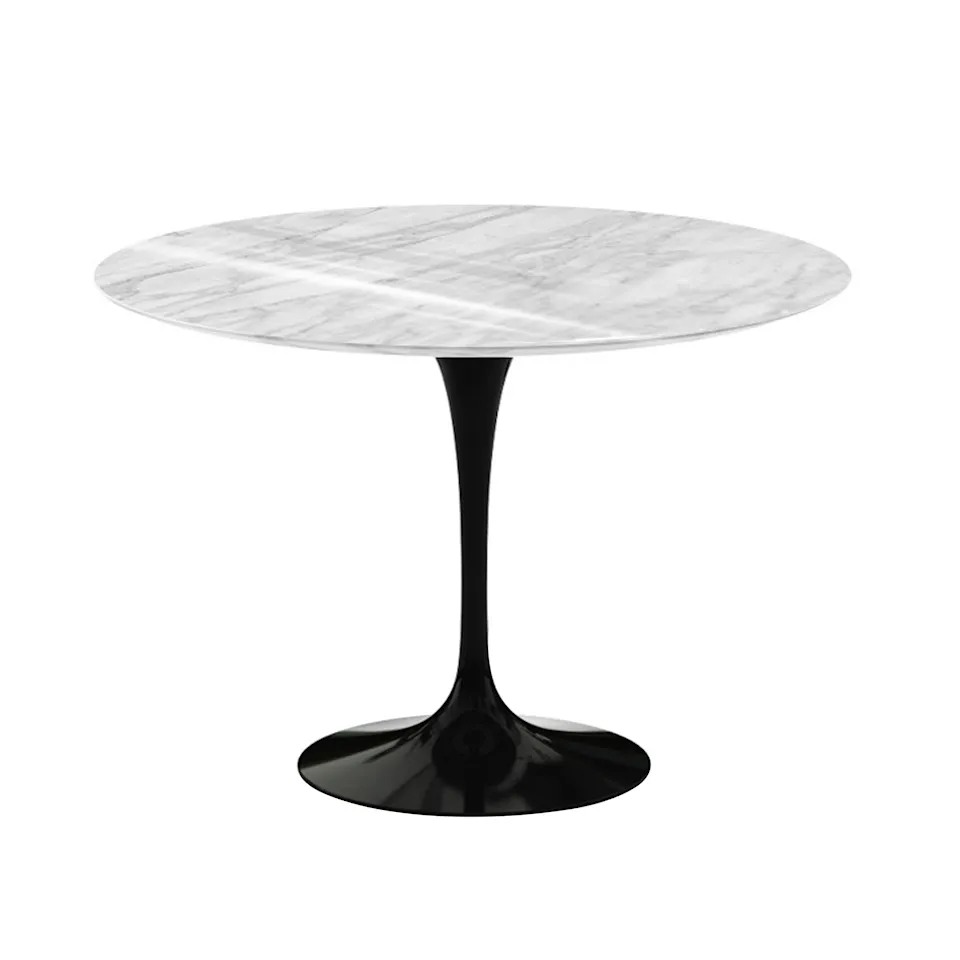 Saarinen Round Table - Matbord, Ø 107 cm, Svart underrede, skiva i glansig Statuarietto marmor