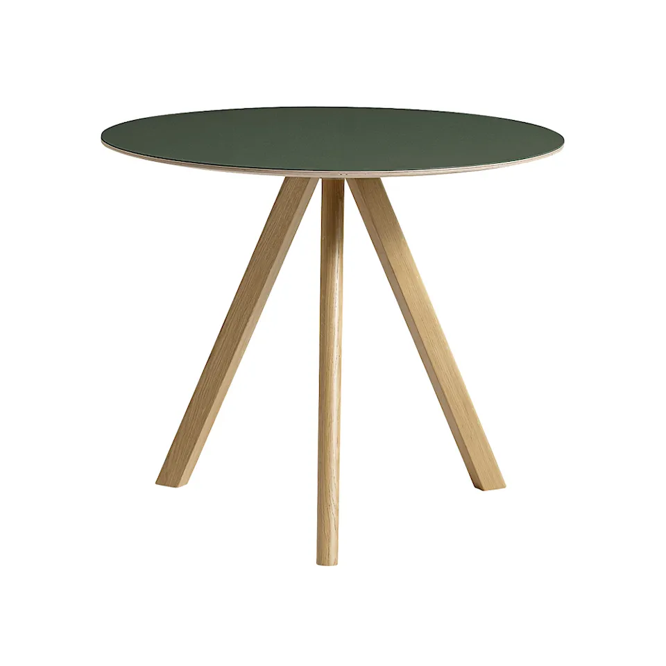 CPH20 2.0 Table Lacquered Oak Frame Ø90 X H74  Green Linoleum Tabletop Lacquered Edge