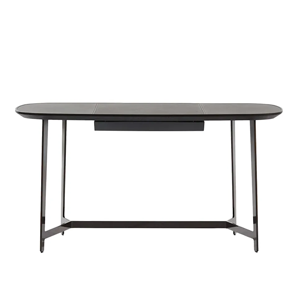 Mathieu skrivbord, Structure Glossy Brown Nickel, Frame Black Elm, Top Leather 02 Nero, Drawer