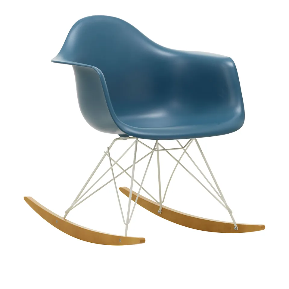 Eames Plastic Armchair RAR - 83 Sea Blue - White Base - Golden Maple